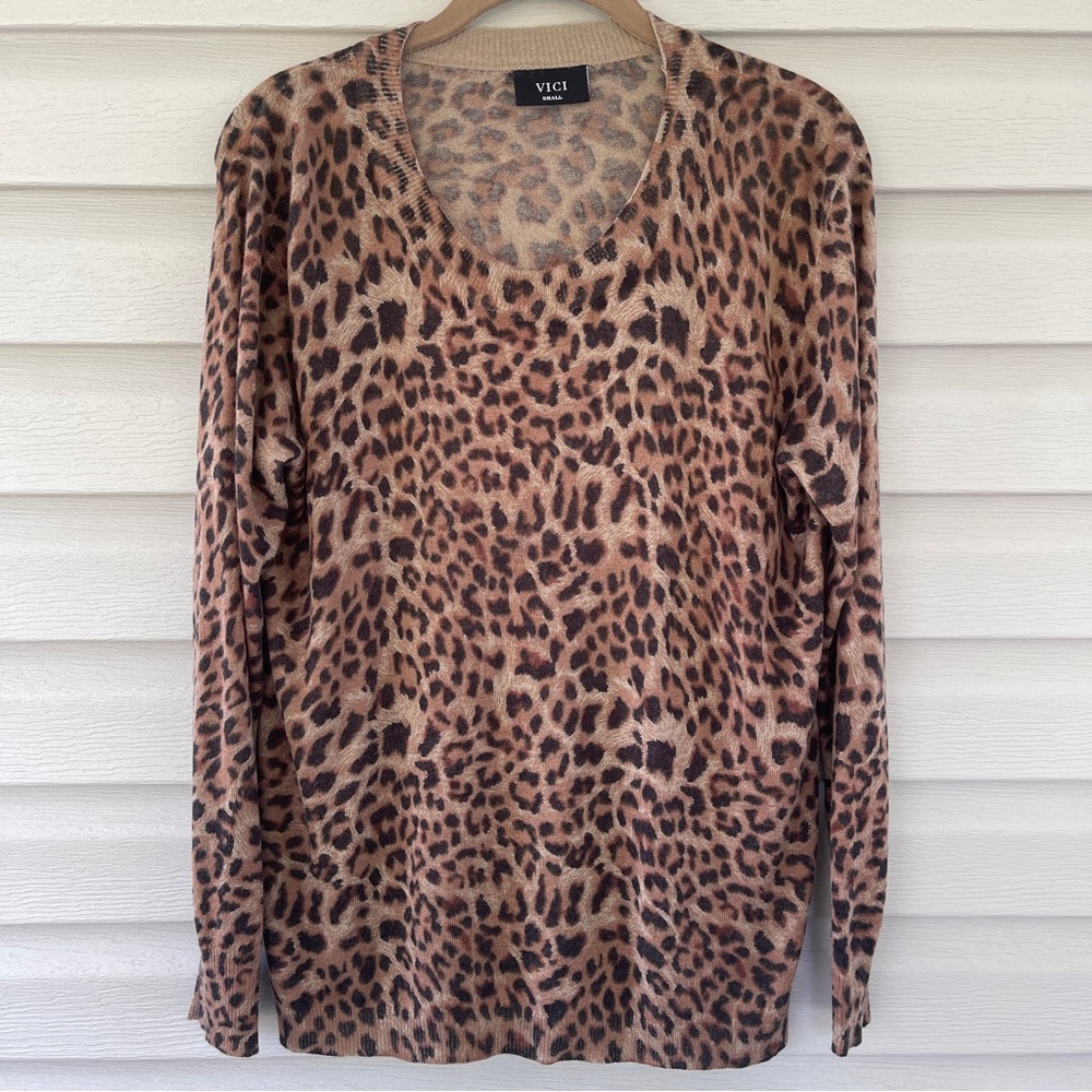 Vici Leopard Animal Print Long Sleeve Wool Blend Sweater Size S